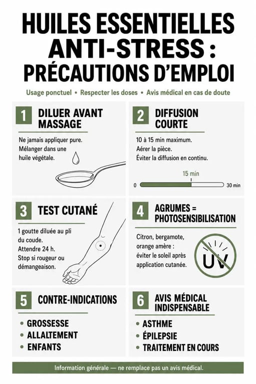 Précautions d'emploi des huiles essentielles anti stress