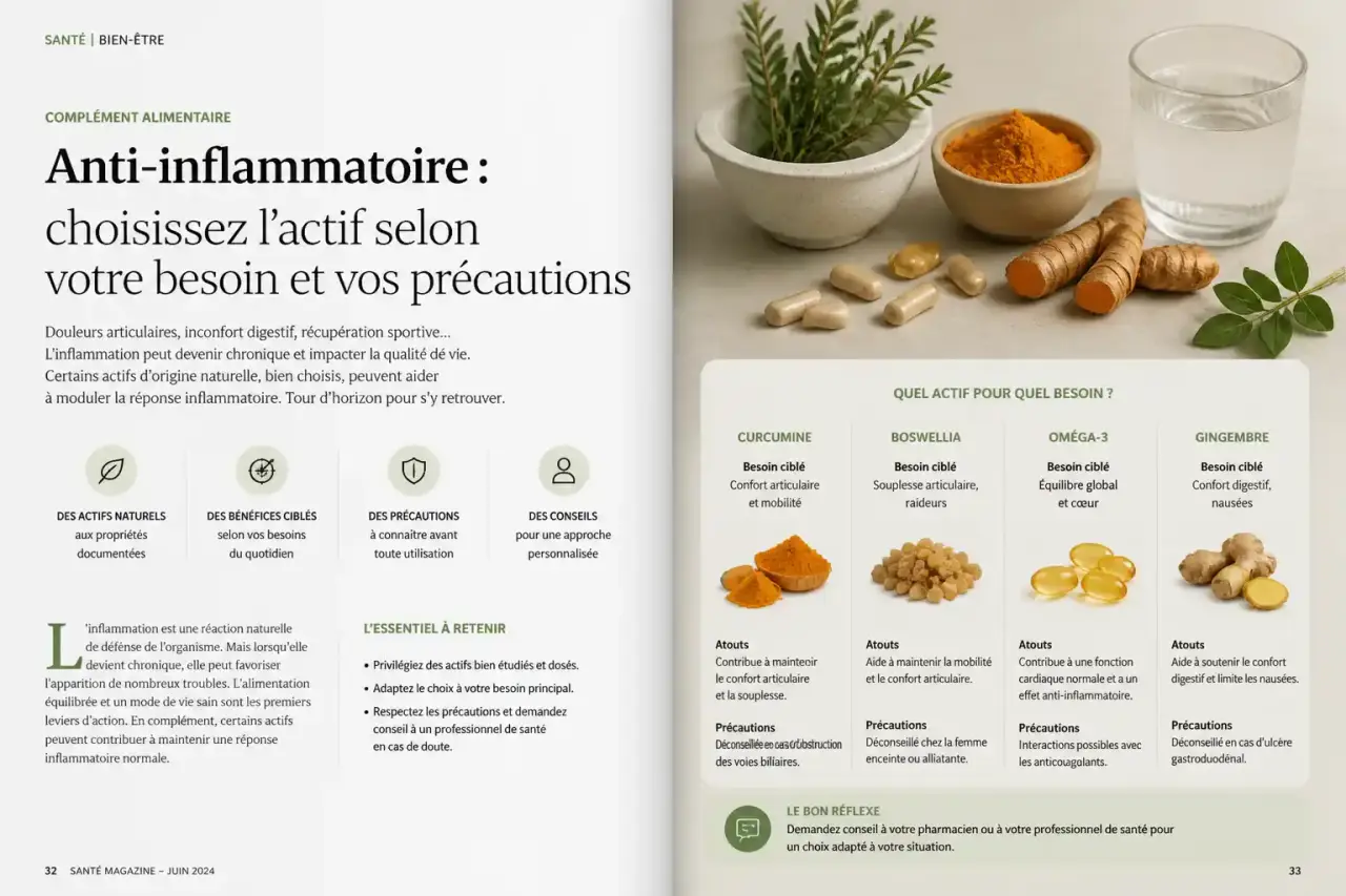 Complément alimentaire anti-inflammatoire : choisissez l’actif selon votre besoin et vos précautions
