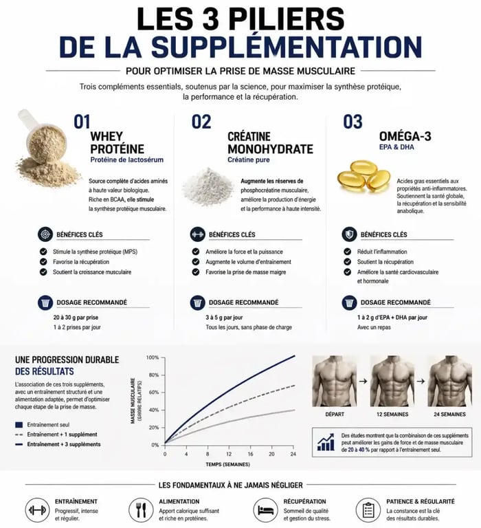 Infographie sur les compléments alimentaires pour la prise de masse musculaire