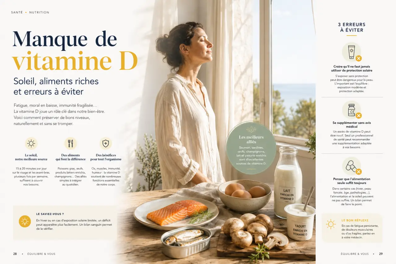 Manque de vitamine D : soleil, aliments riches et erreurs à éviter