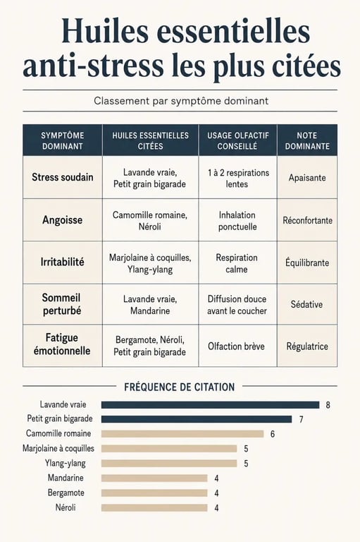 Tableau visuel des huiles essentielles anti stress selon le stress ressenti
