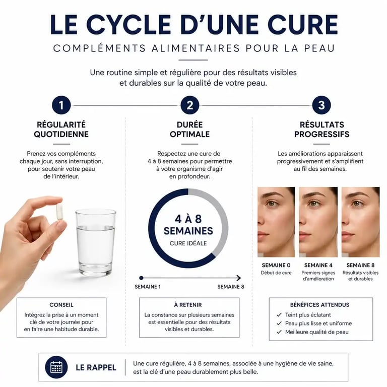 Cycle et durée d'une cure de complément alimentaire pour la peau