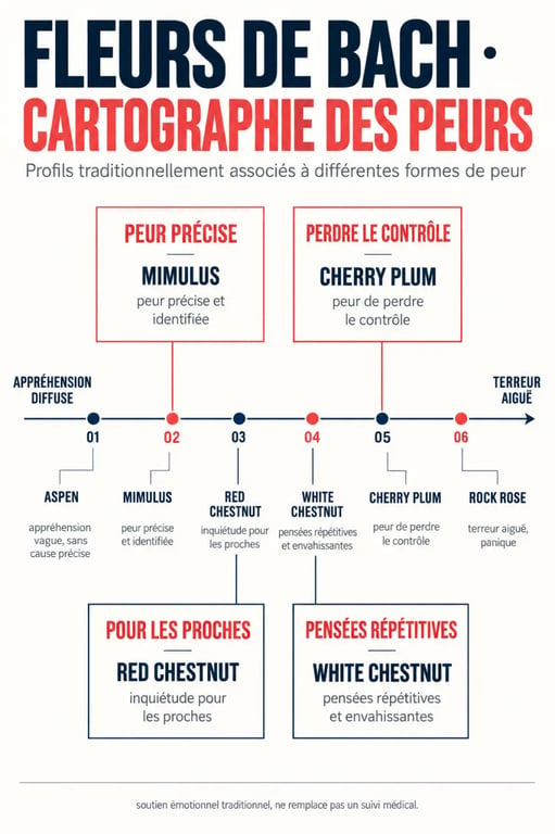 Infographie sur la fleur de Bach contre l’angoisse et les différents profils de peur