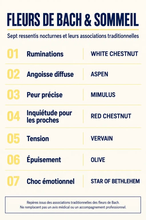 Fleur de Bach pour le sommeil : émotions nocturnes et fleurs traditionnellement associées