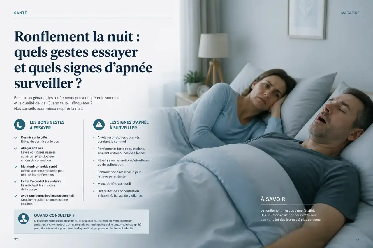 Ronflement la nuit : quels gestes essayer et quels signes d’apnée surveiller ?
