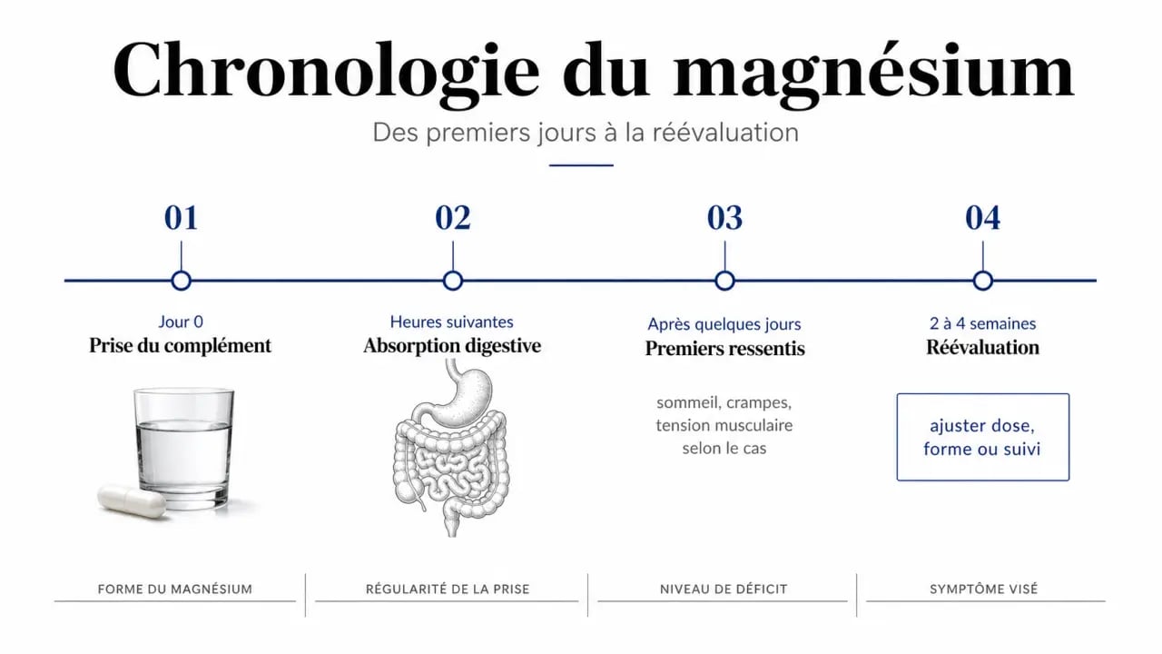 Au bout de combien de temps le magnésium fait effet : chronologie de la prise aux premiers ressentis